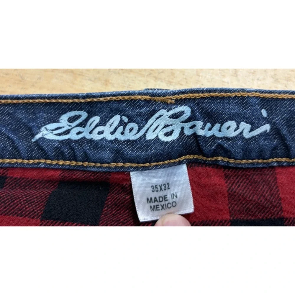 Mens Eddie Bauer Flannel Lined Jeans Size 35x32 Straight Blue Winter Warm Cotton